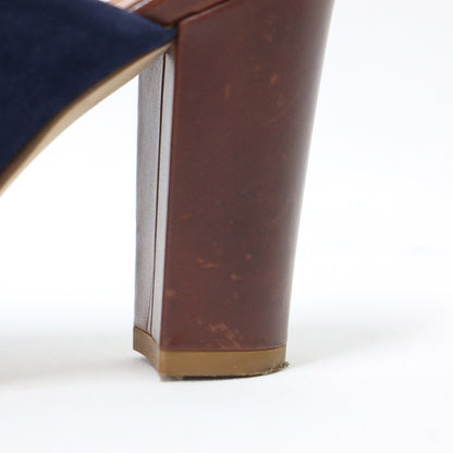 スエード チャンキーヒール サンダル / ミュール オープントゥ ハイヒール レザー