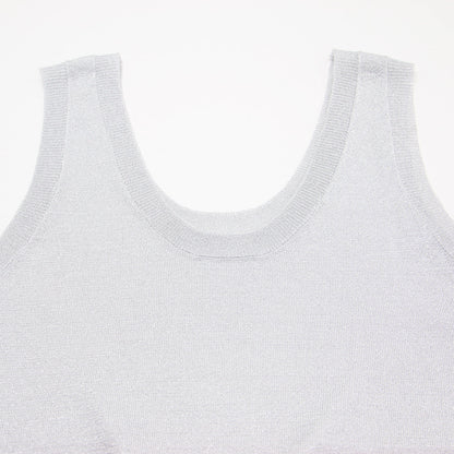 × IENA 別注 グリッター ニット タンクトップ / プルオーバー ノースリーブ Uネック ラメ糸