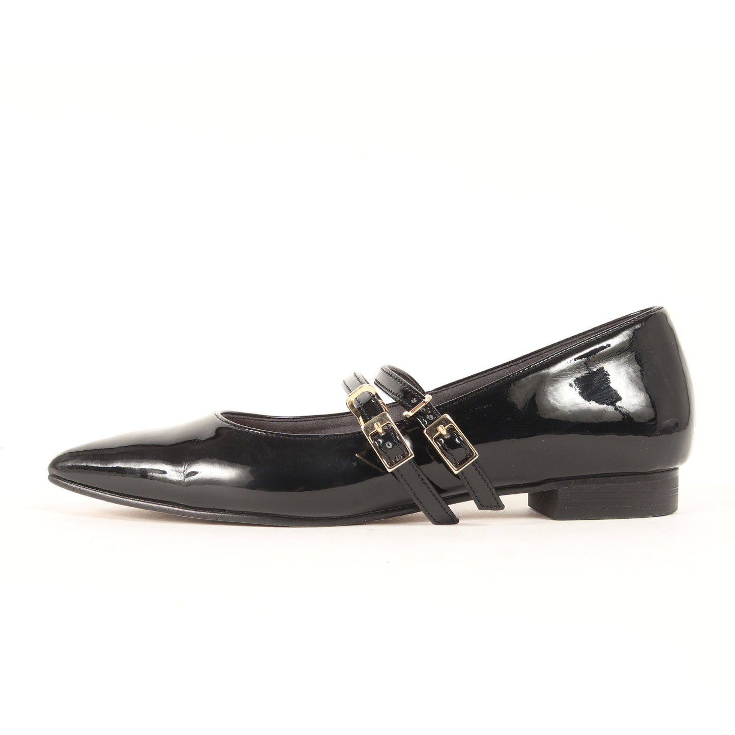 エナメル レザー ダブルストラップ パンプス / バレエシューズ フラット ポインテッドトゥ パテント