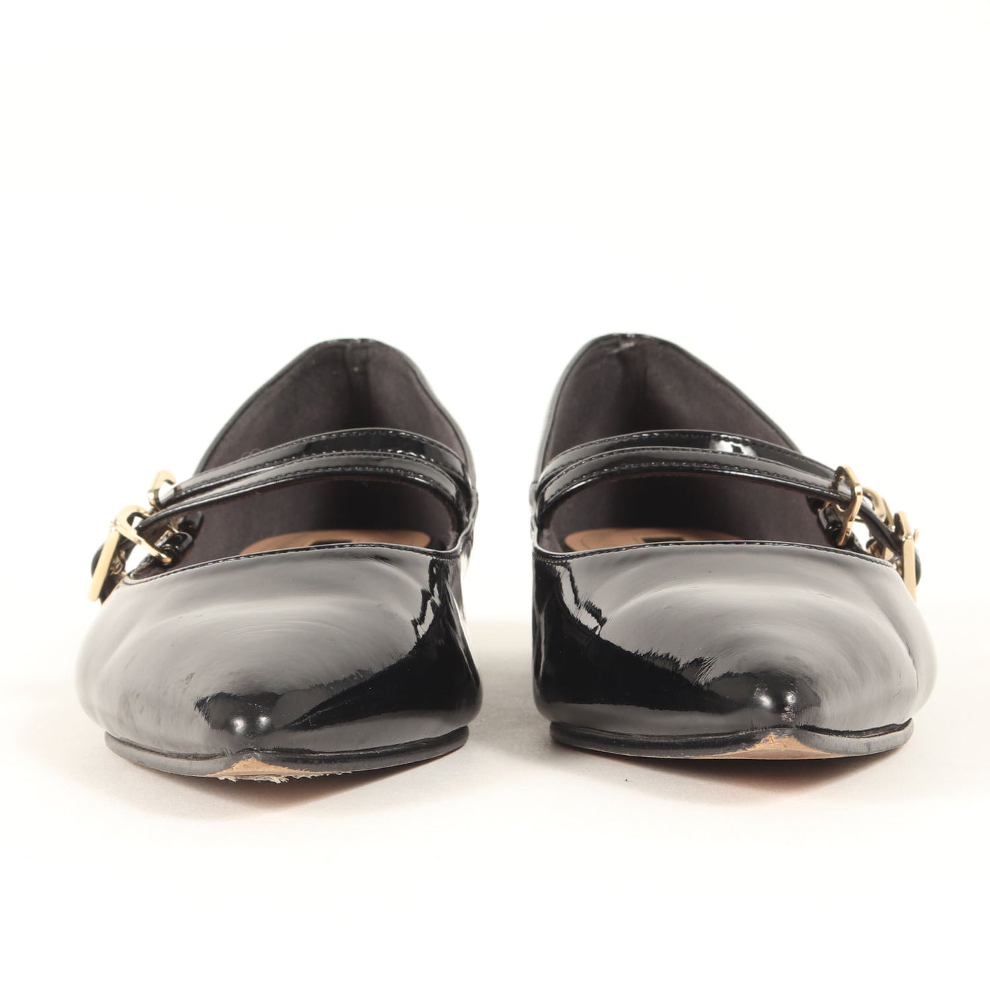 エナメル レザー ダブルストラップ パンプス / バレエシューズ フラット ポインテッドトゥ パテント