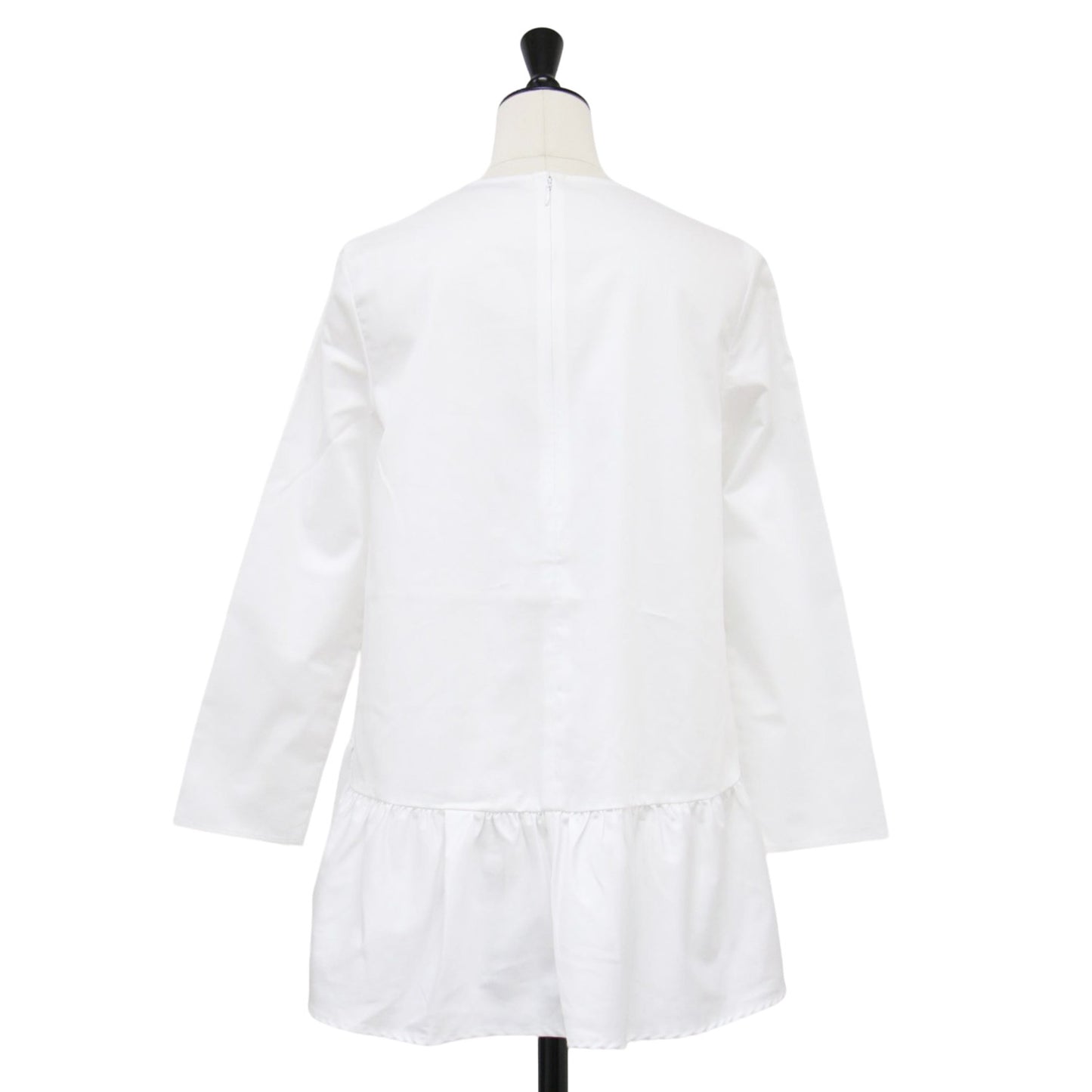 コットン 裾フリル 長袖 ブラウス / シャツ クルーネック ノーカラー