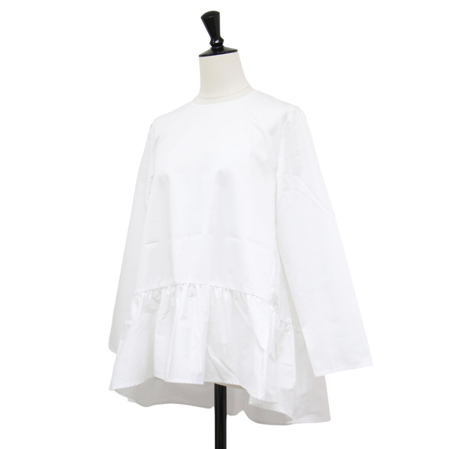 コットン 裾フリル 長袖 ブラウス / シャツ クルーネック ノーカラー