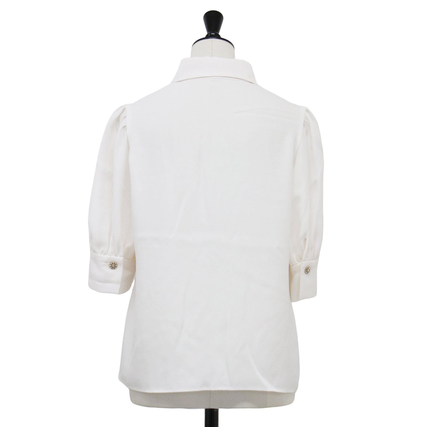 25春夏 バックサテン ハーフスリーブビジュー ブラウス / シャツ 五分袖 パフスリーブ