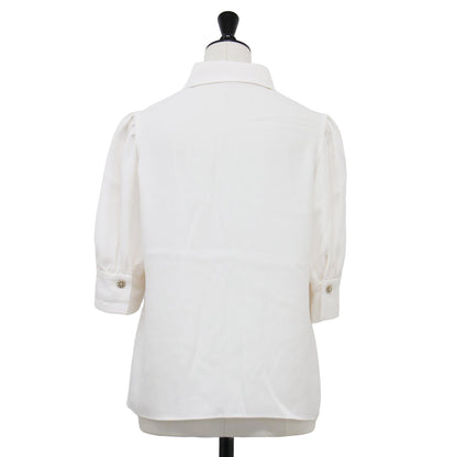 25春夏 バックサテン ハーフスリーブビジュー ブラウス / シャツ 五分袖 パフスリーブ