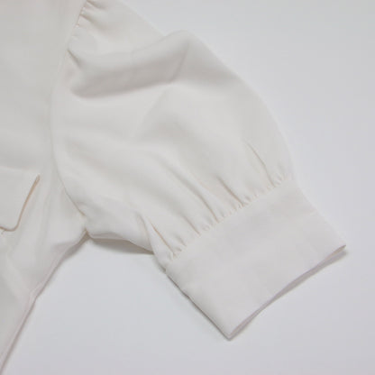 25春夏 バックサテン ハーフスリーブビジュー ブラウス / シャツ 五分袖 パフスリーブ