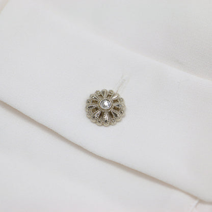 25春夏 バックサテン ハーフスリーブビジュー ブラウス / シャツ 五分袖 パフスリーブ