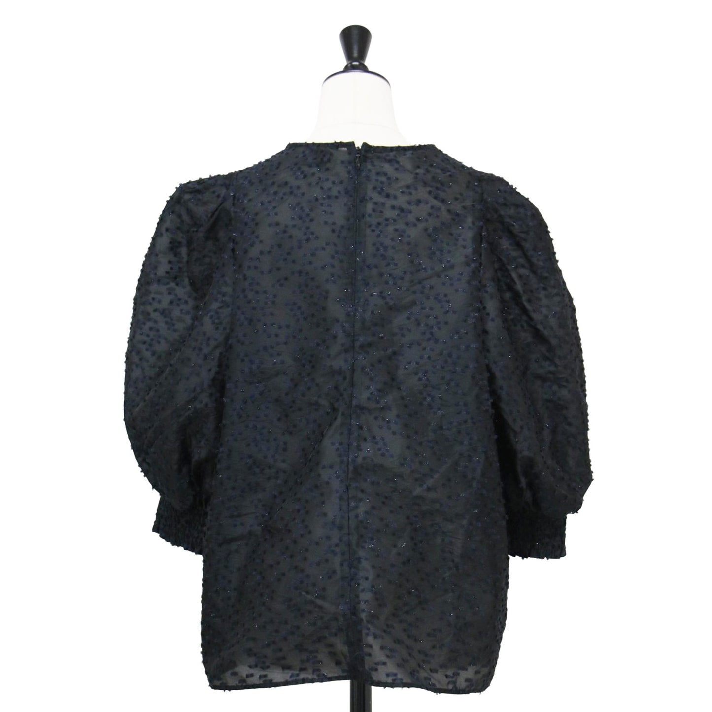 25春夏 カットジャガード パフスリーブ ブラウス / 5分袖 クルーネック シアー