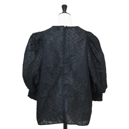 25春夏 カットジャガード パフスリーブ ブラウス / 5分袖 クルーネック シアー