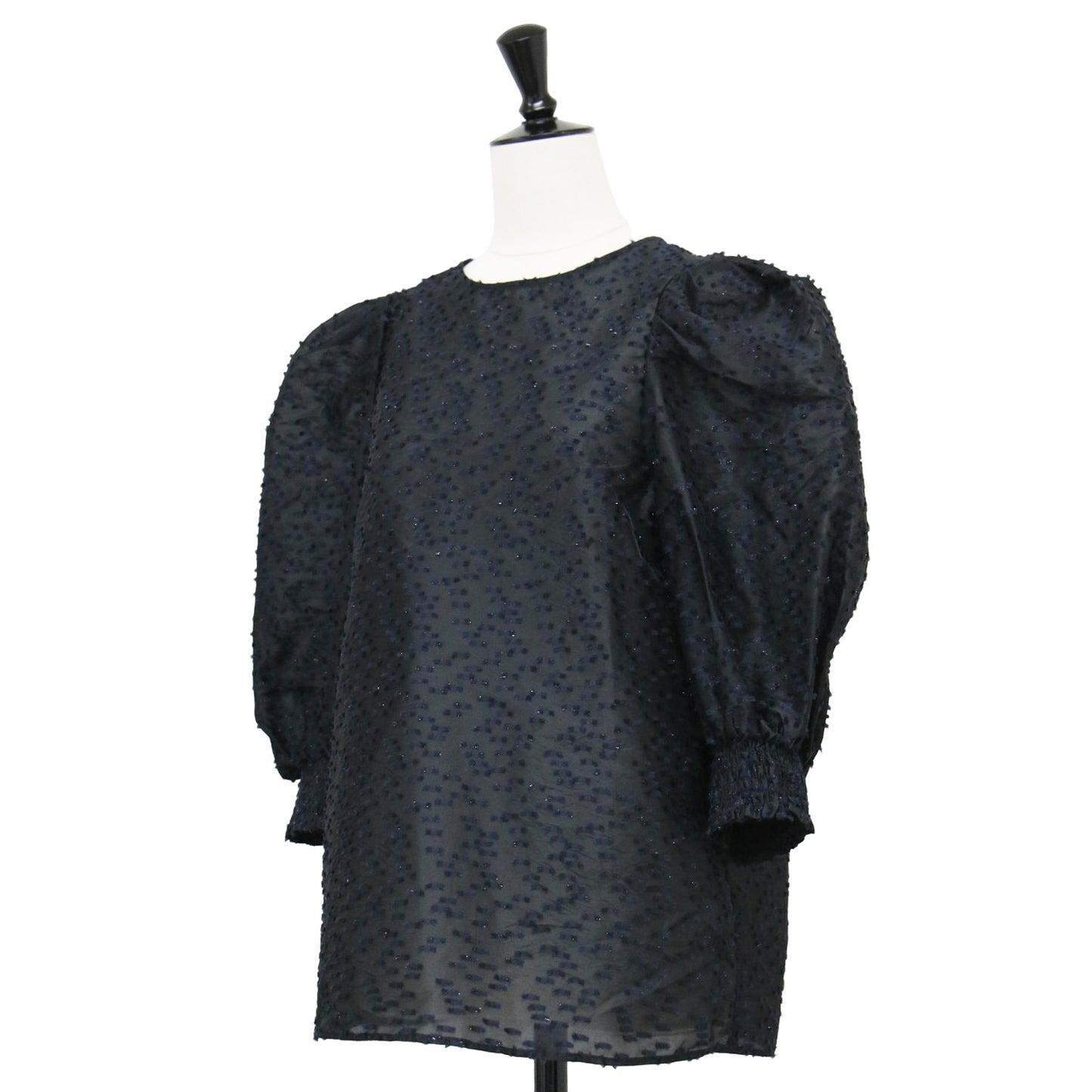 25春夏 カットジャガード パフスリーブ ブラウス / 5分袖 クルーネック シアー