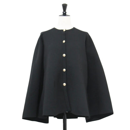 23秋冬 ケープ カーディガン / ポンチョ ニット Aライン クルーネック メタルボタン