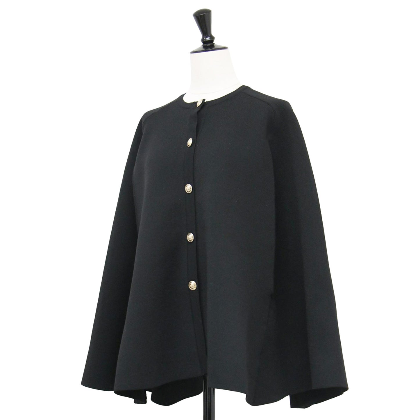 23秋冬 ケープ カーディガン / ポンチョ ニット Aライン クルーネック メタルボタン