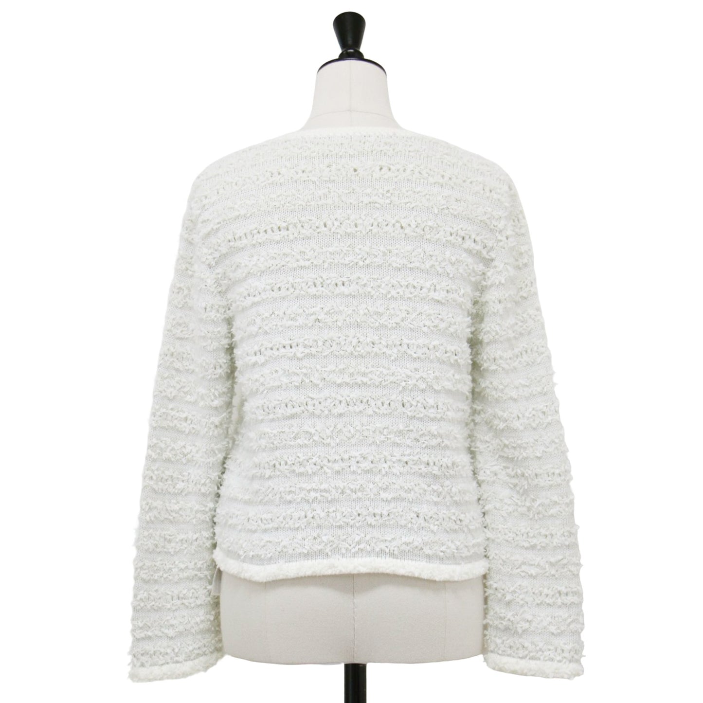 ツイード ニット カーディガン / ジャケット ショート丈 クルーネック 長袖 コットン