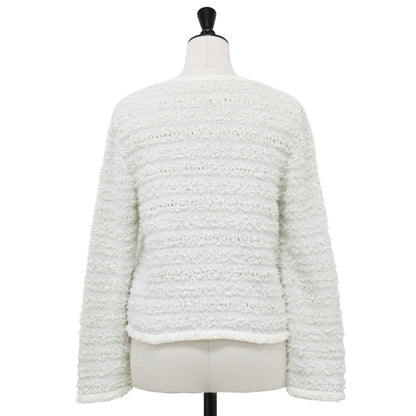 ツイード ニット カーディガン / ジャケット ショート丈 クルーネック 長袖 コットン