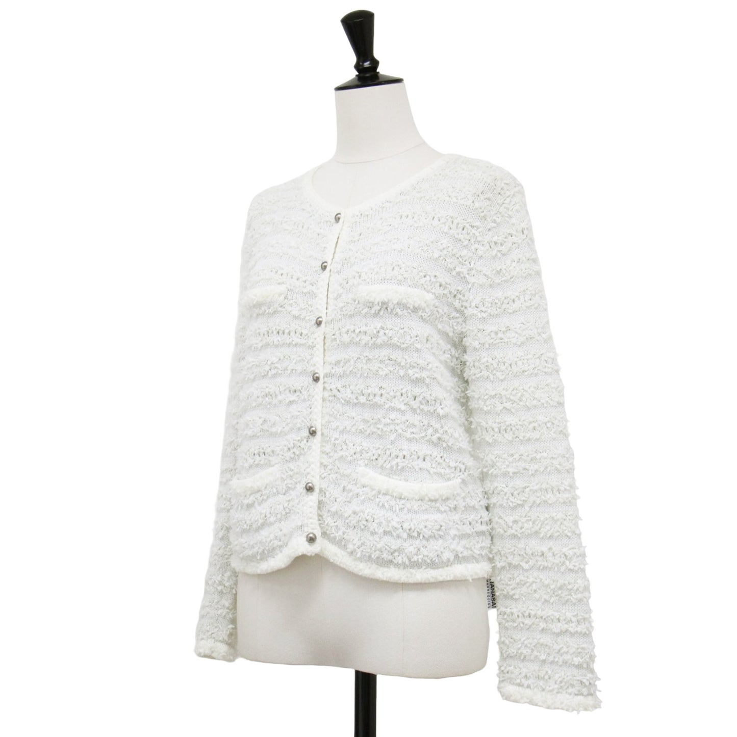 ツイード ニット カーディガン / ジャケット ショート丈 クルーネック 長袖 コットン