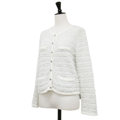 ツイード ニット カーディガン / ジャケット ショート丈 クルーネック 長袖 コットン