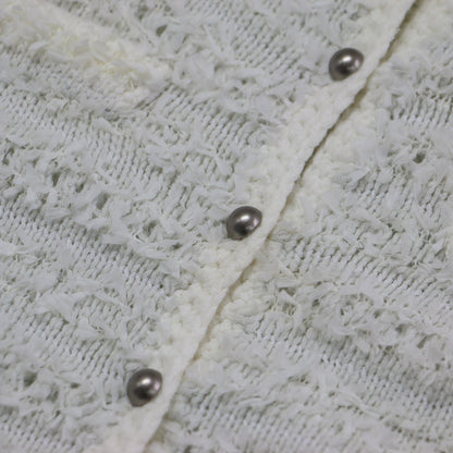 ツイード ニット カーディガン / ジャケット ショート丈 クルーネック 長袖 コットン