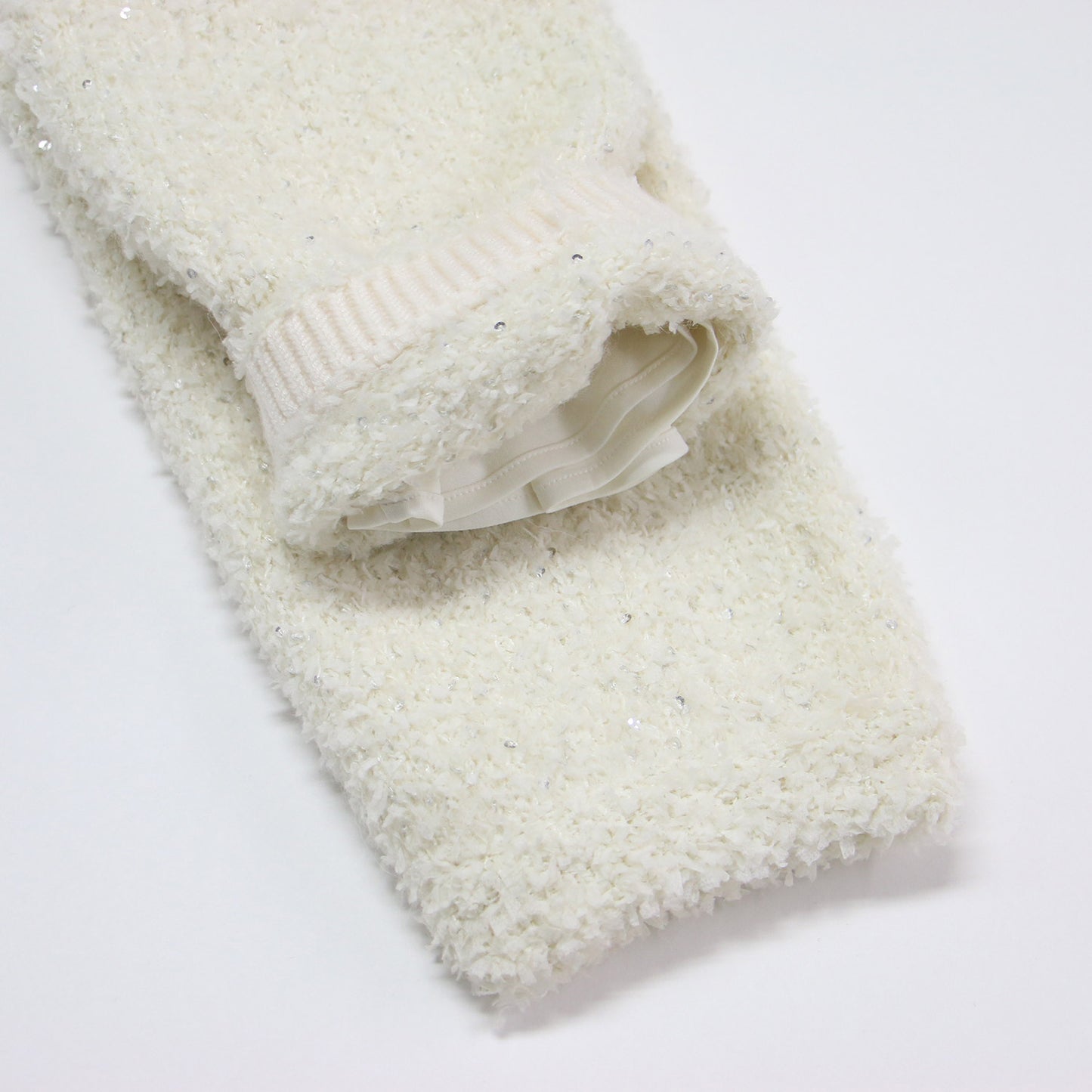 24秋冬 ツィード ニット ジャケット / カーディガン ショート丈 ノーカラー クルーネック 長袖 スパンコール ウール アルパカ