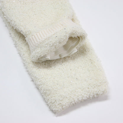 24秋冬 ツィード ニット ジャケット / カーディガン ショート丈 ノーカラー クルーネック 長袖 スパンコール ウール アルパカ