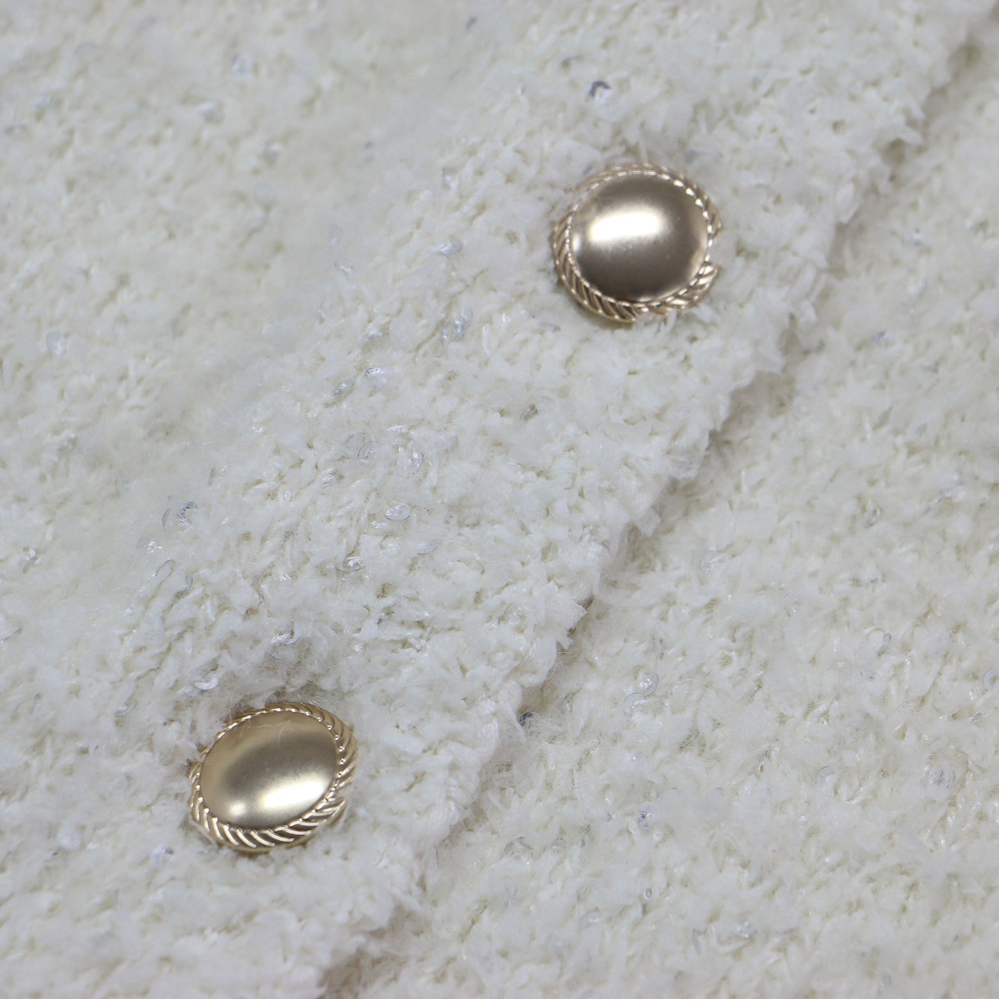 24秋冬 ツィード ニット ジャケット / カーディガン ショート丈 ノーカラー クルーネック 長袖 スパンコール ウール アルパカ