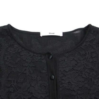 レース付き ショート丈 カーディガン / ニット 長袖 ラウンドネック レースアップ リボン ウール