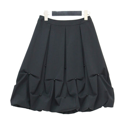 ビーズ付き バルーン スカート / ミディ丈 タック Ａライン