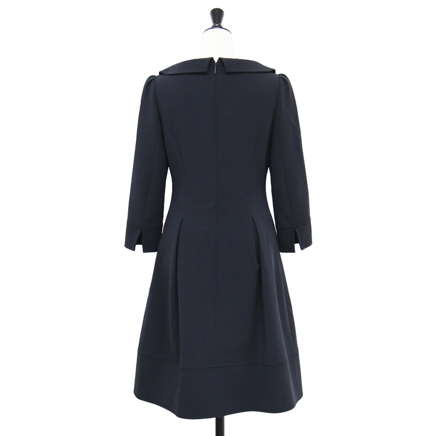 襟付き 七分袖 ミディ ワンピース / 膝丈 ローカラー タック