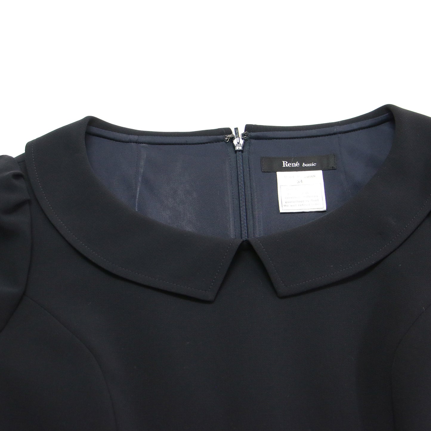 襟付き 七分袖 ミディ ワンピース / 膝丈 ローカラー タック