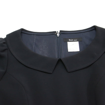 襟付き 七分袖 ミディ ワンピース / 膝丈 ローカラー タック