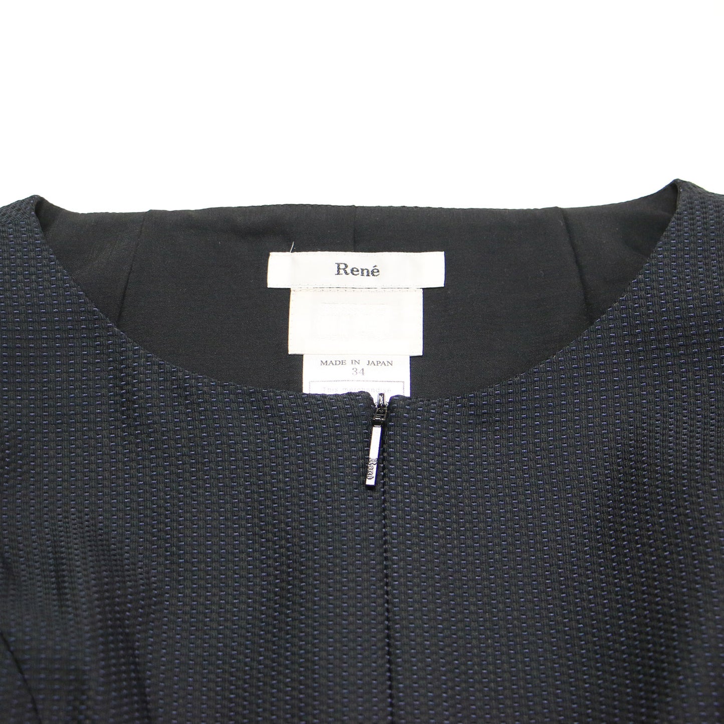 ジャガード フリルスリーブ ミニ ワンピース / ラウンドネック ノースリーブ フロントジップ ギャザー