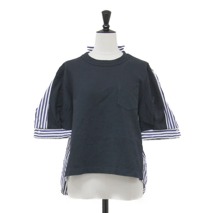 23春夏 ストライプ コンビ 半袖 Tシャツ / Cotton Poplin T-Shirt 23-06557 プルオーバー クルーネック 切替 コットン