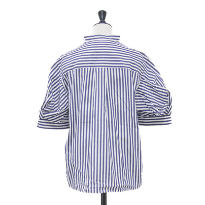 23春夏 ストライプ コンビ 半袖 Tシャツ / Cotton Poplin T-Shirt 23-06557 プルオーバー クルーネック 切替 コットン