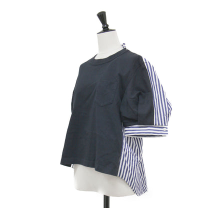 23春夏 ストライプ コンビ 半袖 Tシャツ / Cotton Poplin T-Shirt 23-06557 プルオーバー クルーネック 切替 コットン