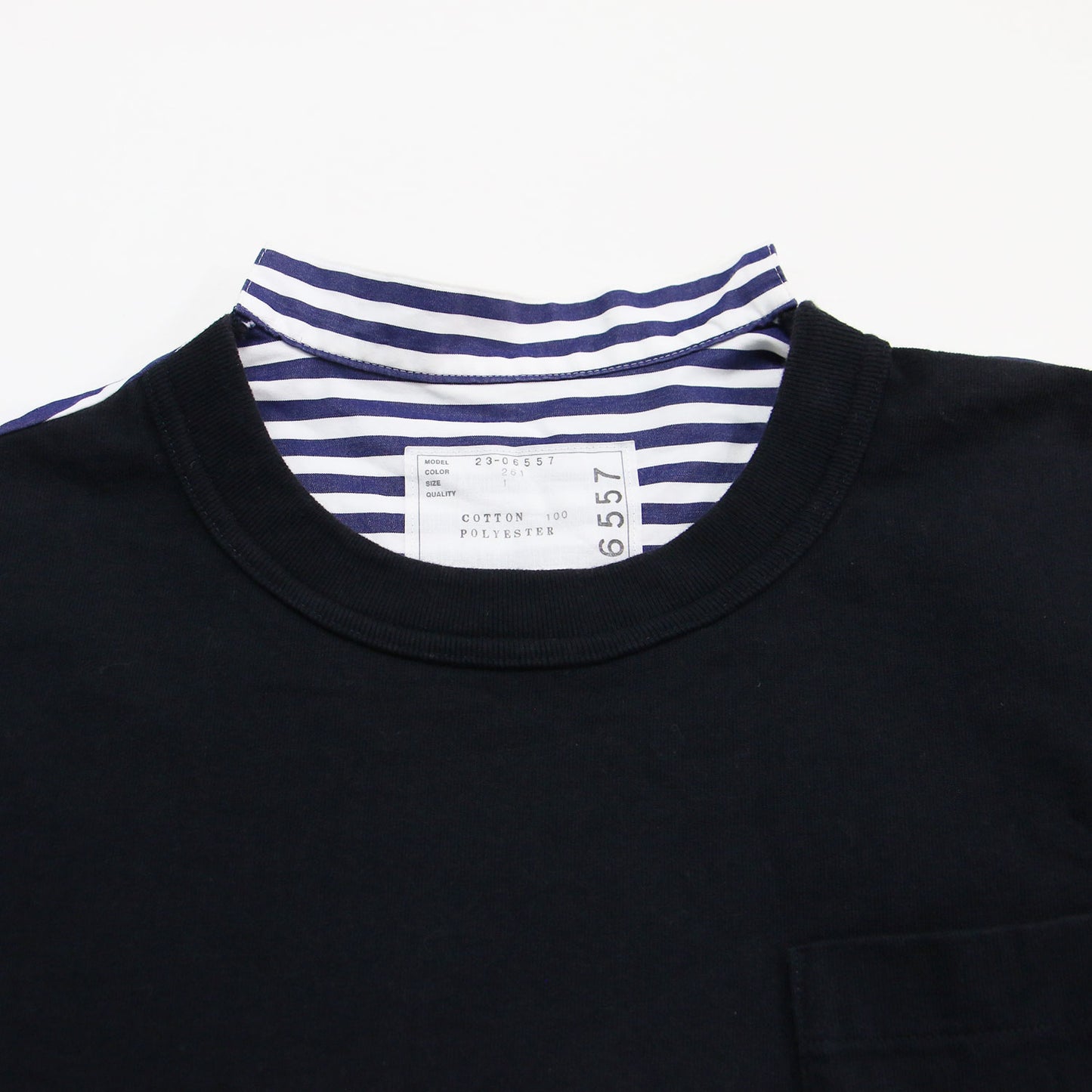 23春夏 ストライプ コンビ 半袖 Tシャツ / Cotton Poplin T-Shirt 23-06557 プルオーバー クルーネック 切替 コットン