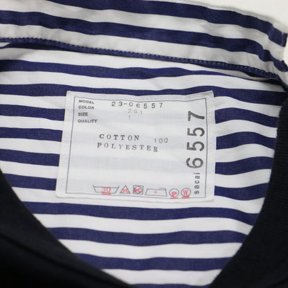 23春夏 ストライプ コンビ 半袖 Tシャツ / Cotton Poplin T-Shirt 23-06557 プルオーバー クルーネック 切替 コットン