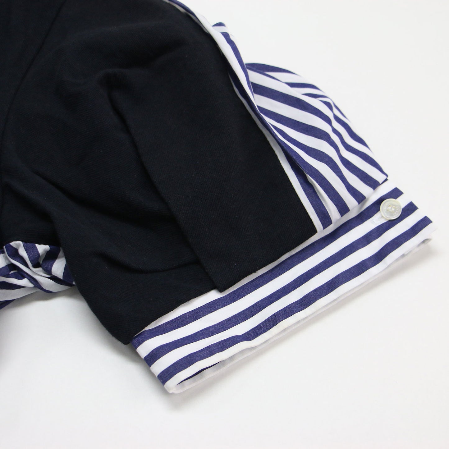 23春夏 ストライプ コンビ 半袖 Tシャツ / Cotton Poplin T-Shirt 23-06557 プルオーバー クルーネック 切替 コットン