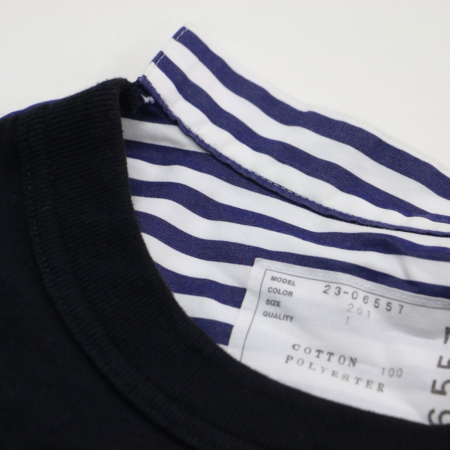 23春夏 ストライプ コンビ 半袖 Tシャツ / Cotton Poplin T-Shirt 23-06557 プルオーバー クルーネック 切替 コットン