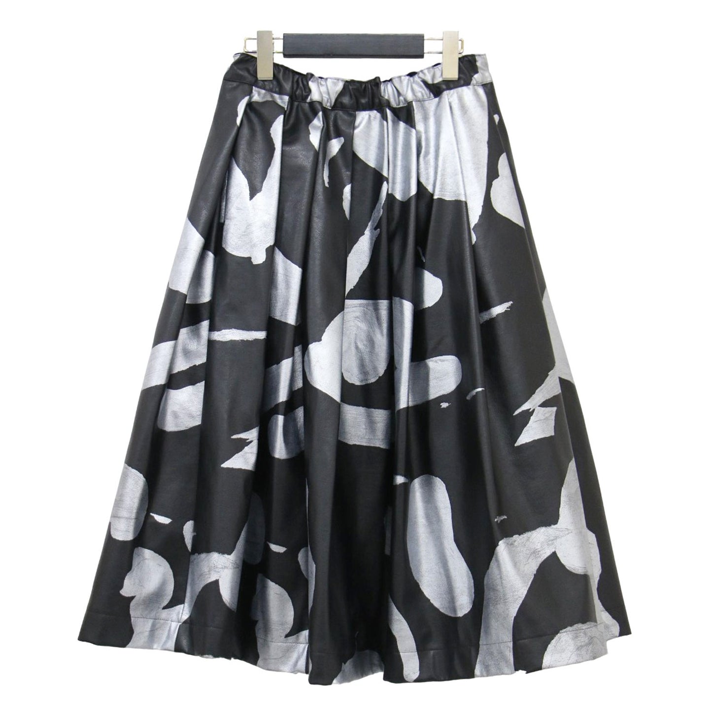 24秋冬 ペイント プリント フェイクレザー タック スカート / ミディ丈 フレア ボリューム