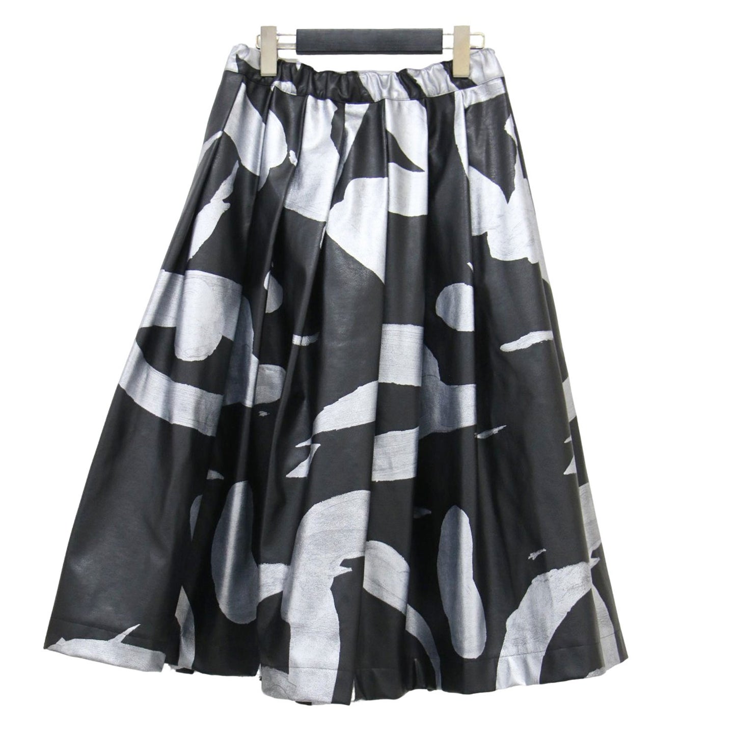 24秋冬 ペイント プリント フェイクレザー タック スカート / ミディ丈 フレア ボリューム