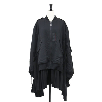 21秋冬 バックプリーツ MA-1 ポンチョ コート / アウター ブルゾン ミドル丈 ジップアップ Aライン リブ ウール