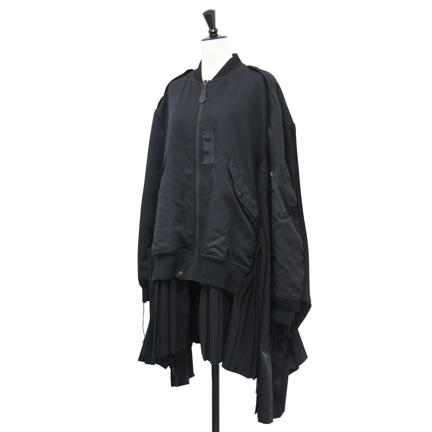 21秋冬 バックプリーツ MA-1 ポンチョ コート / アウター ブルゾン ミドル丈 ジップアップ Aライン リブ ウール