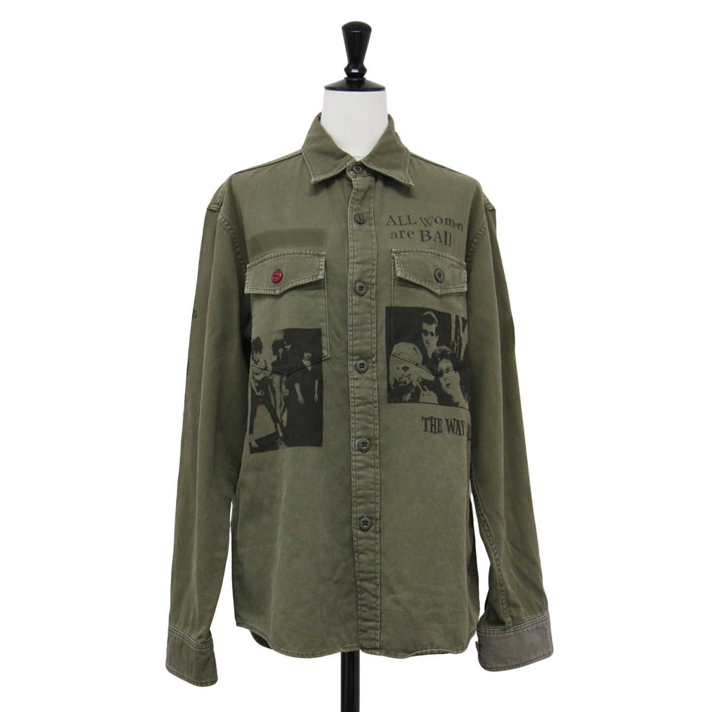 ザ クランプス プリント 長袖 ミリタリー シャツ / THE CRAMPS レギュラーカラー フォト ロゴ コットン