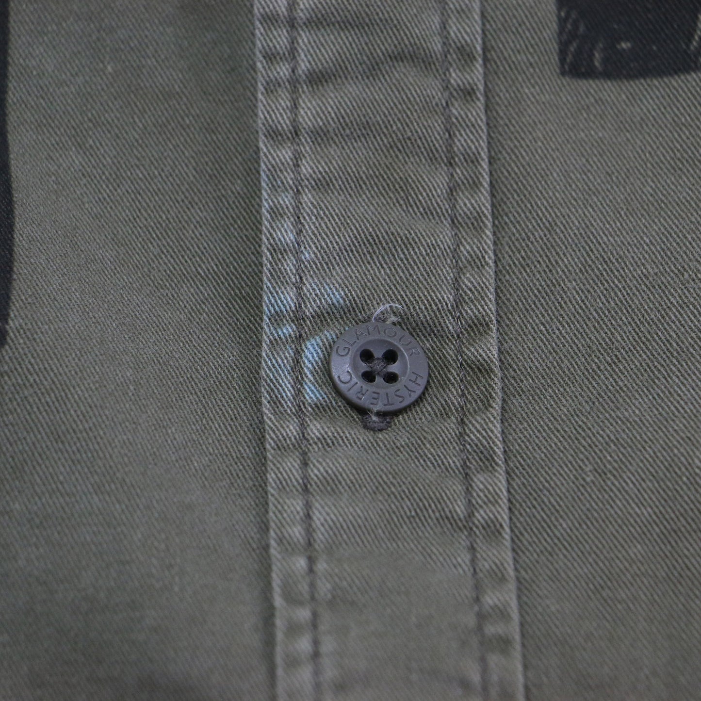 ザ クランプス プリント 長袖 ミリタリー シャツ / THE CRAMPS レギュラーカラー フォト ロゴ コットン