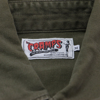 ザ クランプス プリント 長袖 ミリタリー シャツ / THE CRAMPS レギュラーカラー フォト ロゴ コットン