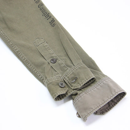 ザ クランプス プリント 長袖 ミリタリー シャツ / THE CRAMPS レギュラーカラー フォト ロゴ コットン