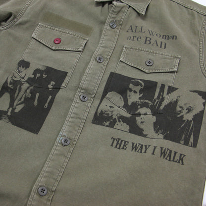 ザ クランプス プリント 長袖 ミリタリー シャツ / THE CRAMPS レギュラーカラー フォト ロゴ コットン