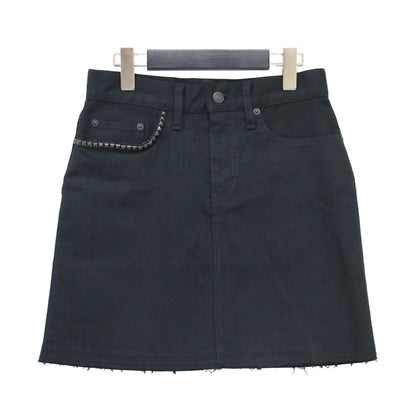 ストレッチ デニム Aライン ミニ スカート / スタッズ カットオフ コットン