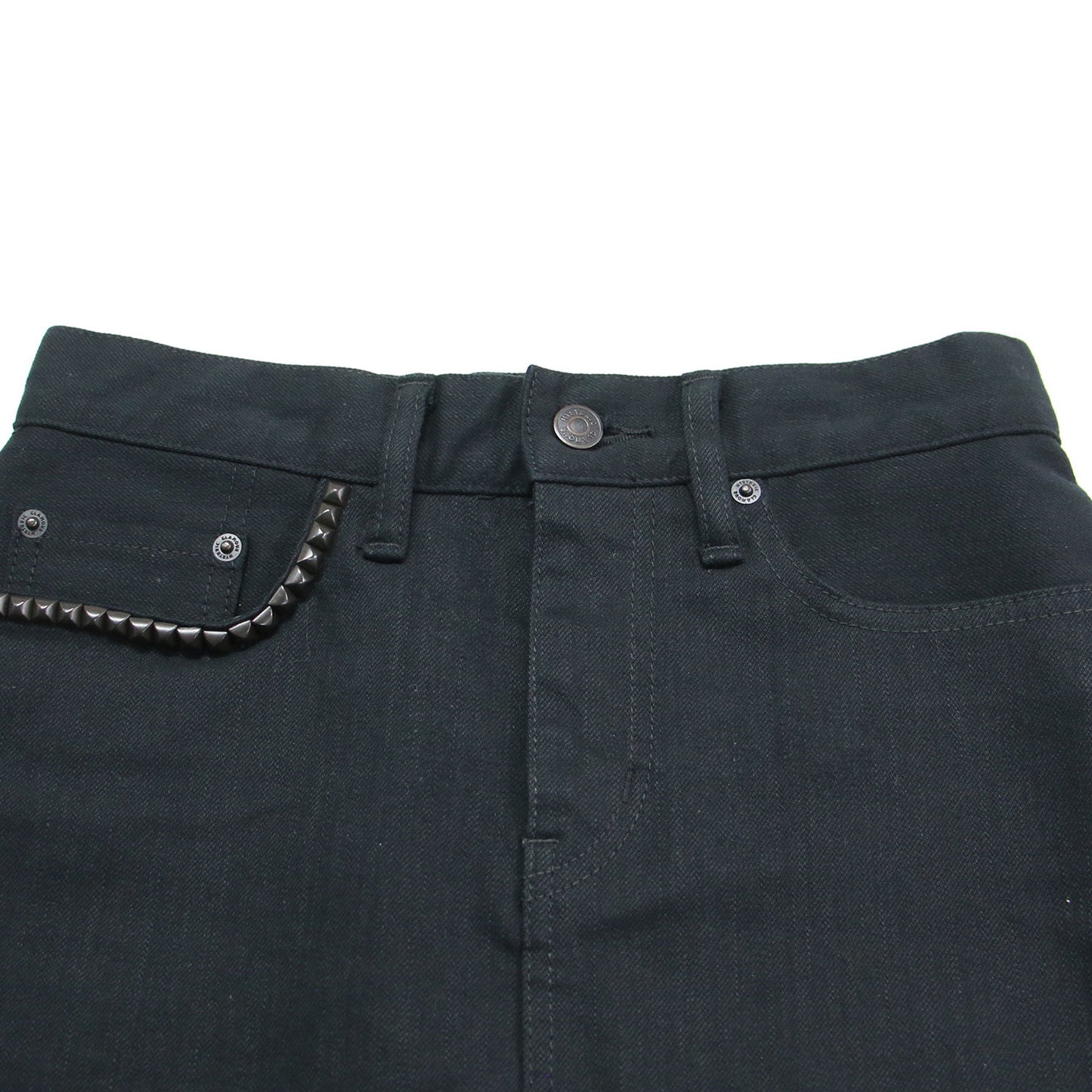 ストレッチ デニム Aライン ミニ スカート / スタッズ カットオフ コットン