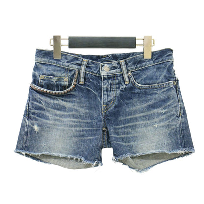 スタッズ付き デニム ショートパンツ / ローライズ カットオフ