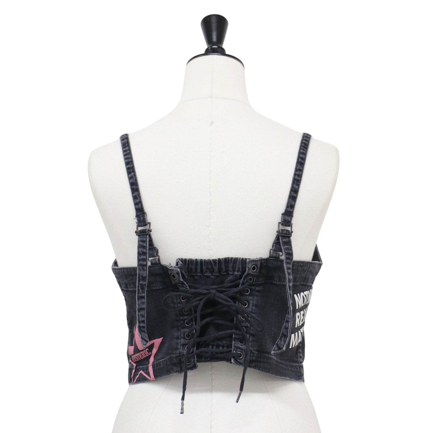 USED加工 ストレッチ デニム ロゴ プリント ビスチェ / キャミソール ショート丈 コットン