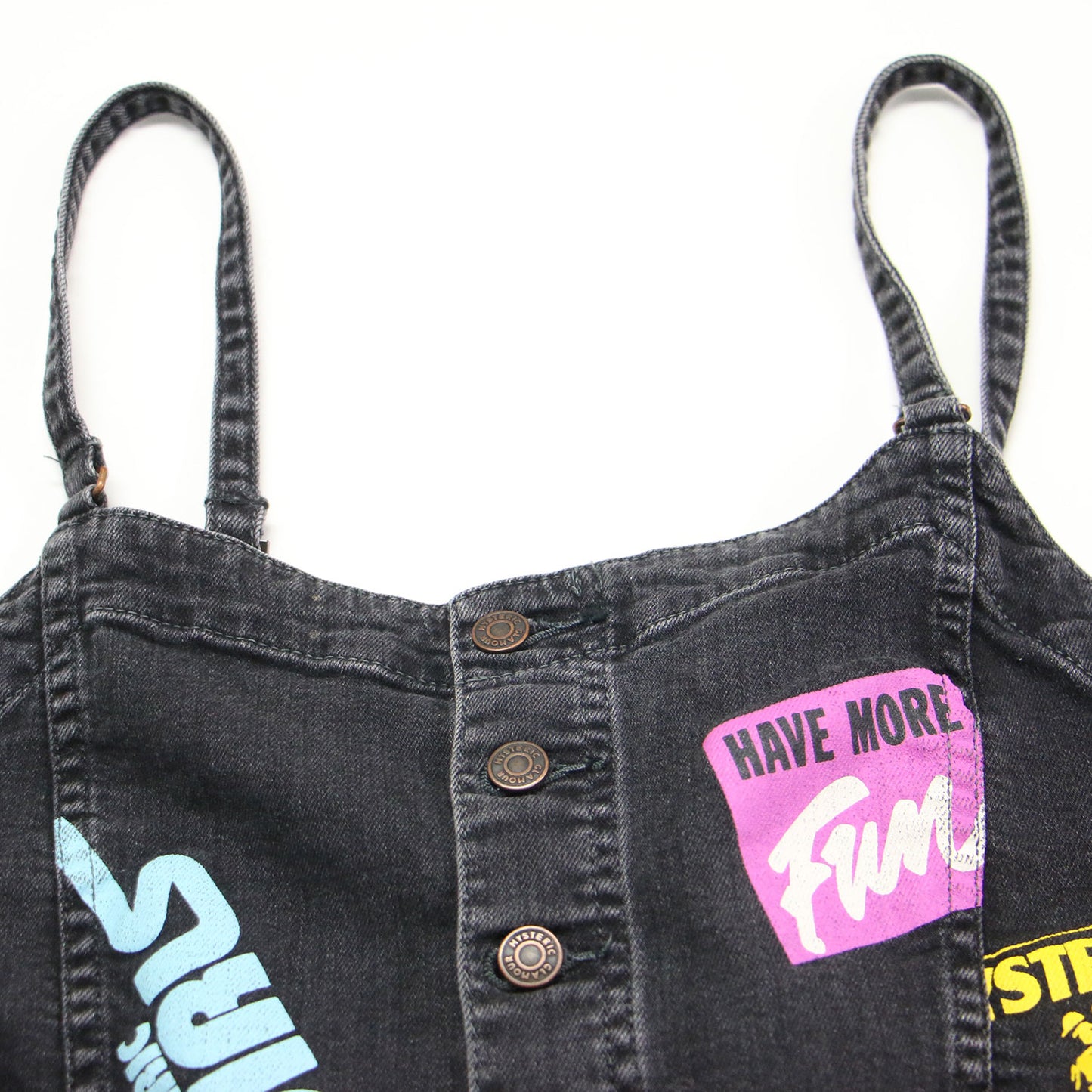 USED加工 ストレッチ デニム ロゴ プリント ビスチェ / キャミソール ショート丈 コットン